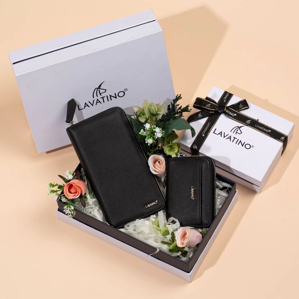 Combo ví cầm tay, ví dài nữ Midi 01 Da saffiano chính hãng LAVATINO