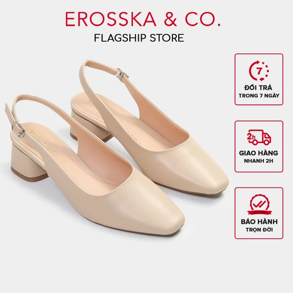 Erosska - Giày cao gót slingback mũi vuông gót vuông vững chắc màu kem cao 5cm _ EL013