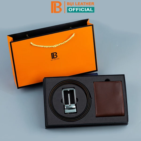 Combo ví thắt lưng nam CB104 Bụi Leather – da bò thật 100%, bảo hành 12 tháng
