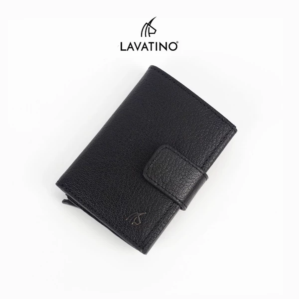 Ví da hộp card thông minh gập 3 nhỏ gọn, ngăn đẩy thẻ tiện lợi chính hãng Lavatino-WD51