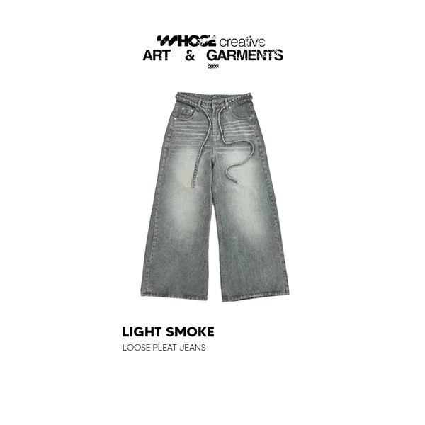 LIGHT SMOKE LOOSE PLEAT - Quần jeans dây thừng 1340