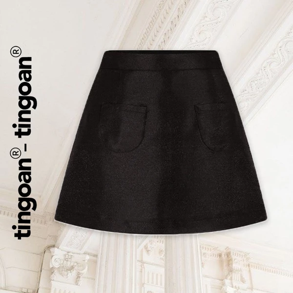 TINGOAN® - Chân váy chất liệu tafta giấy form chữ A 2 túi trước đen BADDIE SKIRT/BL