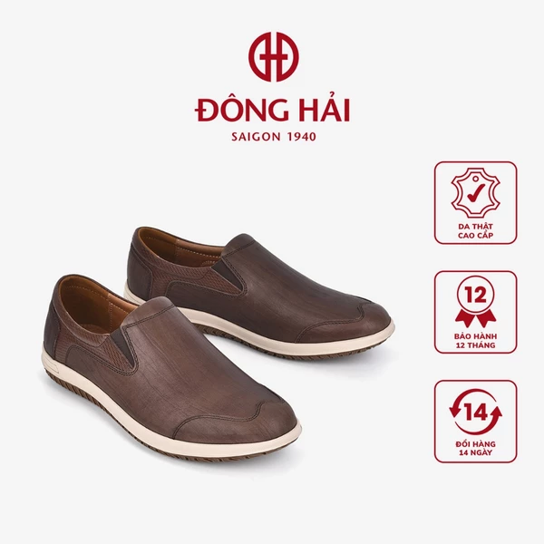 Giày Lười Mọi Nam Đông Hải Mũi Nhọn Da Cao Cấp Đế Bằng 3cm - G0352
