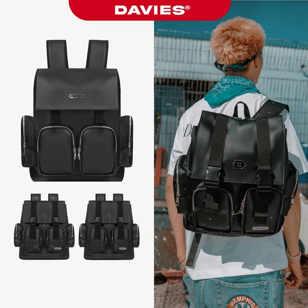 Balo da đi học nam nữ dây rút DAVIES màu đen họa tiết monogram nhiều ngăn Drawstring & Classy Backpack local brand