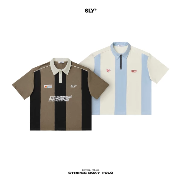 Áo Polo Boxy Stripes SLY Cotton 2 phối màu Form rộng