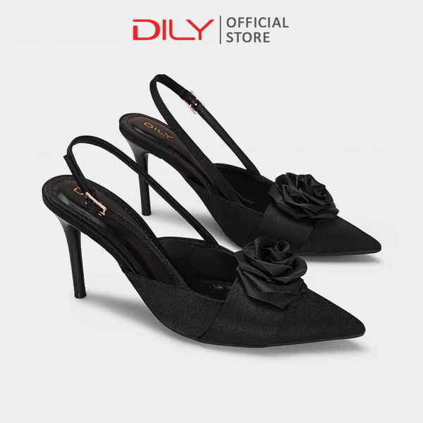 Giày cao gót nữ DILY quai hậu công sở, giày slingback mũi nhọn đính hoa sang trọng cao 8cm DL0524
