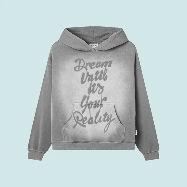 Local Brand Ree - Áo Hoodie Wash Form Boxy Dream Until It’s Your Reality Màu Xám