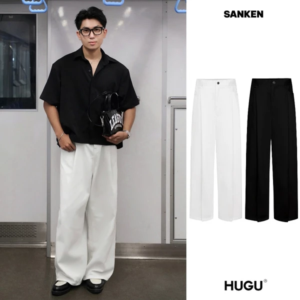 Quần dài 2 li kaki màu đen, trắng,.. form ống rộng, unisex local brand HUGU - SANKEN - STRAIGHT SOLID PANTS