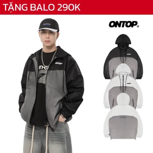 Áo khoác dù có mũ phối màu đen xám ONTOP 2 lớp có dây rút, túi trong local brand nam nữ Loosie Jacket | O24-AK6