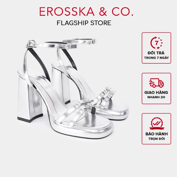 Erosska - Giày sandal cao gót nữ quai ngang phối hai nơ kiểu dáng năng động màu bạc cao 12cm - DX002