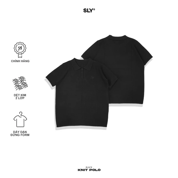 Polo Knit SLY Dệt Kim 2 lớp màu Đen
