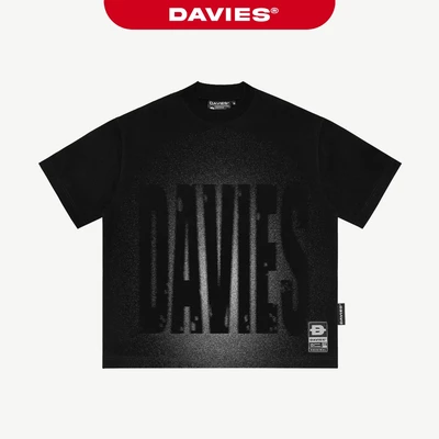 Áo thun hiphop in chữ full mặt trước DAVIES form rộng tay ngắn màu đen nam, nữ Flash Tee| D-T27
