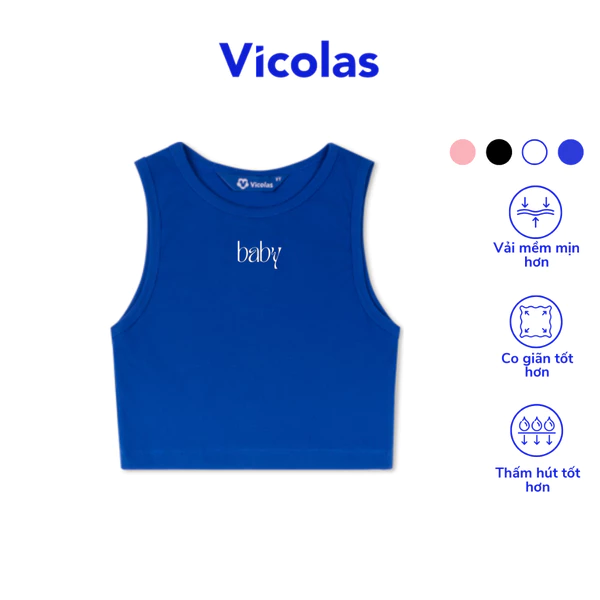 Áo croptop nữ ba lỗ Vicolas cổ tròn chất thun gân cotton co giãn ôm dáng - VICO1 BASIC CROPTOP