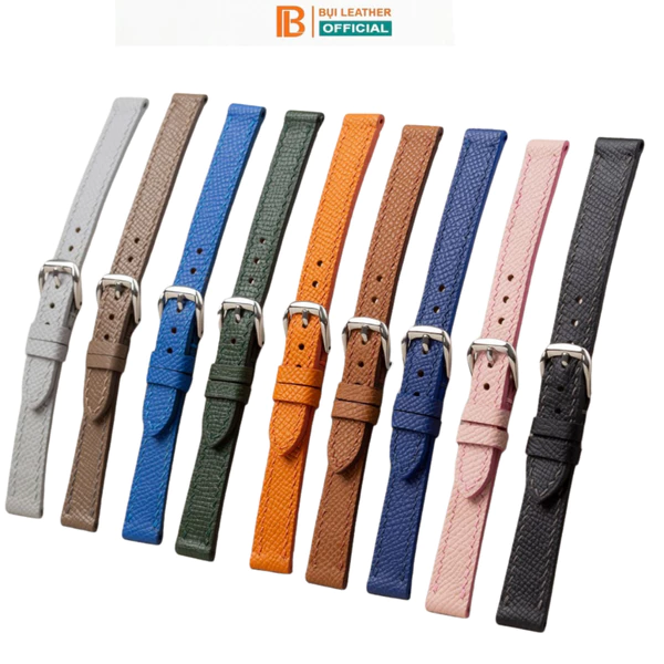 Dây đồng hồ nữ da bò epsom- khâu tay thủ công D888 size 10mm, 12mm, 14mm, 16mm, 18mm-Bụi Leather