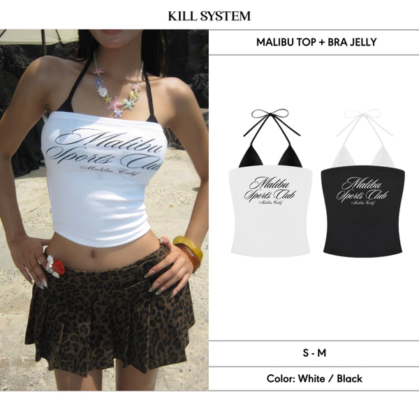 Áo quây in chữ sắc nét màu trắng đen Nữ MALIBU phối kèm bra JELLY  -Killsystem