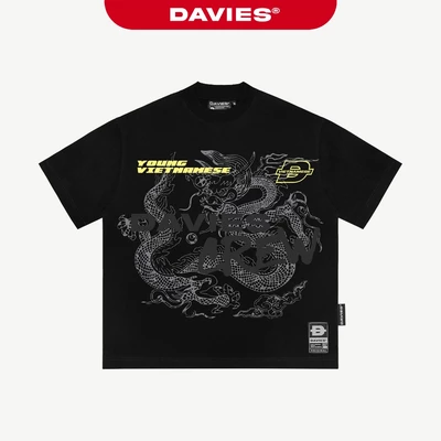 Áo thun nam nữ form rộng DAVIES hoạ tiết phối chữ màu tương phản phong cách hiphop màu đen Young Vietnamese Tee | D-T30