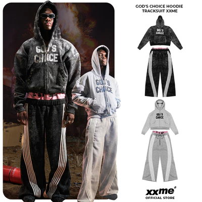 Áo Hoodie/ Quần Dài Ống Rộng 2 Lưng Nỉ Bông Họa Tiết Kẻ Sọc God's Choice XXME - Màu Đen/ Xám