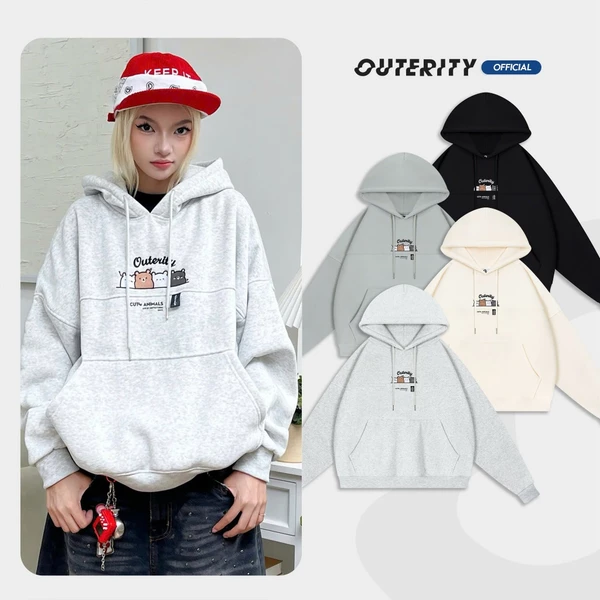 Áo Khoác Hoodie Outerity Gấu Mập | Mũ to dày dặn bigsize | Unisex Localbrand 2024