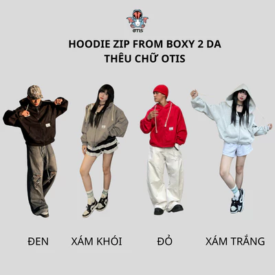 Áo khoác dây kéo thêu chữ Otis from boxy 2 da dày dặn thêu nỗi cổ cao không bám lông tay phồng