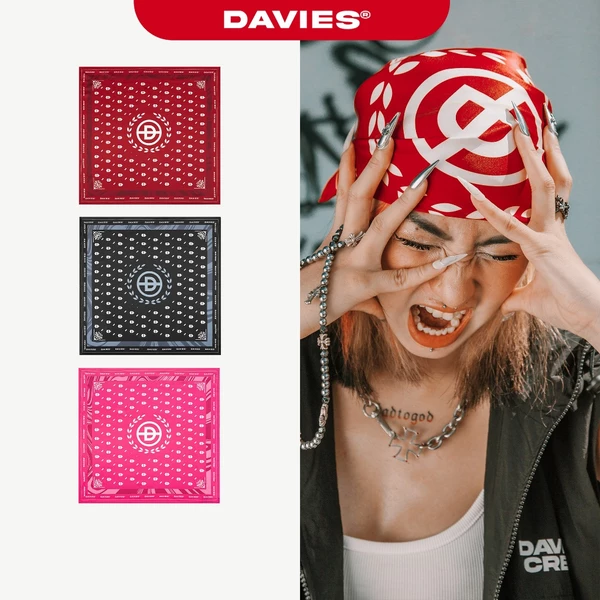 Khăn bandana lụa nam nữ in hoa văn DAVIES khổ vuông nhiều màu Patterned local brand | D-A1
