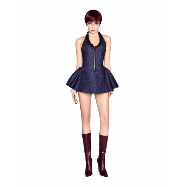 LSOUL Đầm Xòe Cổ Yếm Hở Lưng Đan Dây Corset Caro Đi Tiệc Level Dress V24101636