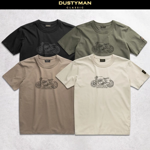 Áo Thun Nam Motorcycle Dustyman, Vải 100% Cotton Cao Cấp,Hình In Cổ Điển,Form Regular Fit