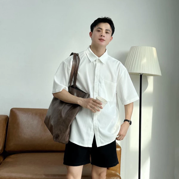 Áo Sơ Mi Tay Ngắn Nhung Tăm Nam Nữ Thời Trang Hàn Quốc Fỏm Thoải Mái ZUTEE