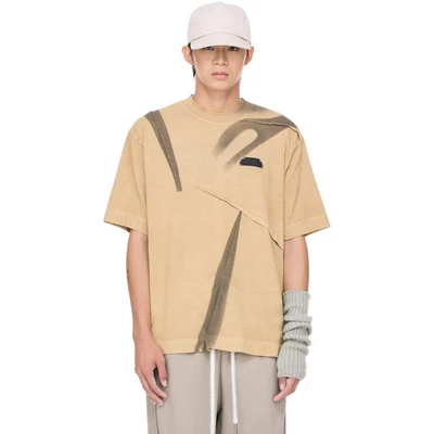 Áo thun nam tay ngắn may đắp vải washed - BEUTER Light Brown Wrinkled T-Shirt