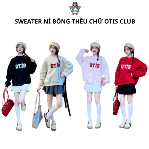 Áo thun tay dài sweater nỉ bông thêu chữ Otis Club form boxy