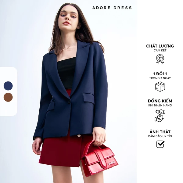 Áo blazer tech navy/ nâu ánh rêu phối cửa tay - 412BL1014 ADORE