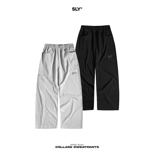 Quần Nỉ ống rộng SLY Collage màu Xám tiêu | Đen