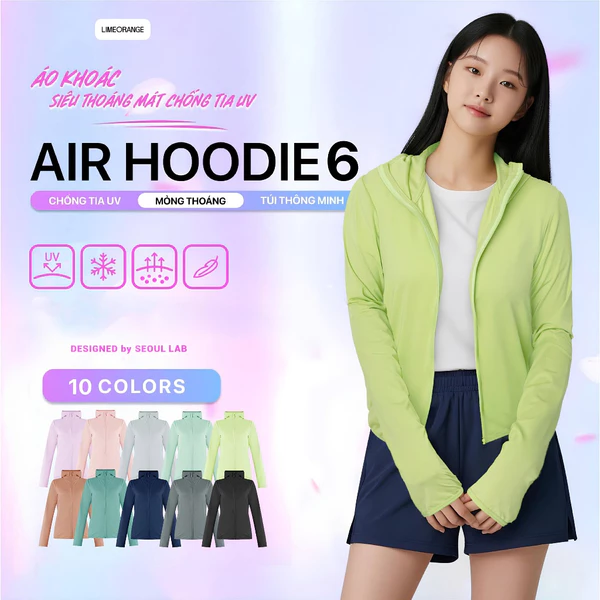 Áo Khoác Nữ Chống Nắng Vải Sợi Dệt Mỏng Nhẹ, Co Giãn Tốt Air Hoodie 6 - Lime Orange - OO25477101