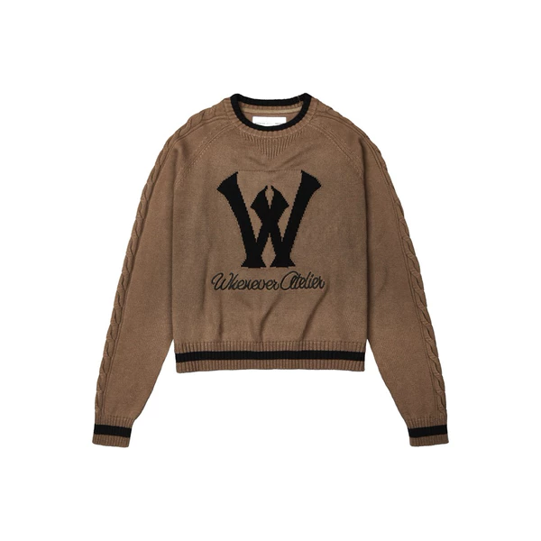 “WHENEVER” Áo Khoác Len - KNIT SWEATER / BROWN
