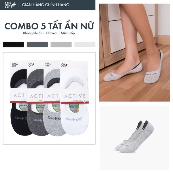 Combo 5 tất vớ nữ ẩn giày lười Cotton công nghệ ULTRA FRESH kháng khuẩn khử mùi - ONOFF 16AN23A159