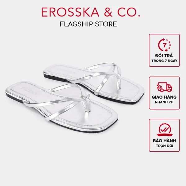 Erosska - Dép nữ đế bằng quai dây xỏ ngón kiểu dáng đơn giản màu bạc - DE075