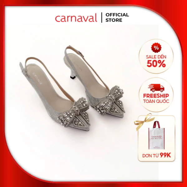 Giày Cao Gót Nữ Đính Nơ Carnaval Sang Trọng - Thiết Kế Khuyết Eo Trong Suốt, Gót Nhọn 7cm - VS105
