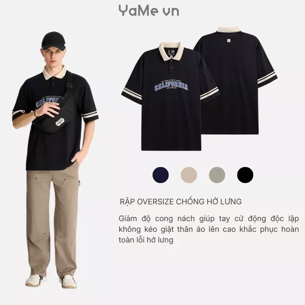 Áo Polo in chữ, phom rộng F4 - The No Style 028 23440 |YaMe|