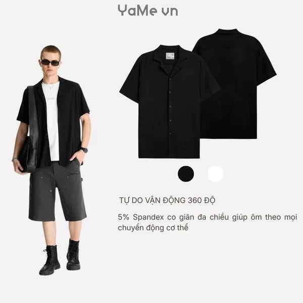 Áo sơ mi tay ngắn vải dệt hoa văn, phom vừa F3 - The No Style 184 23837 |YaMe|