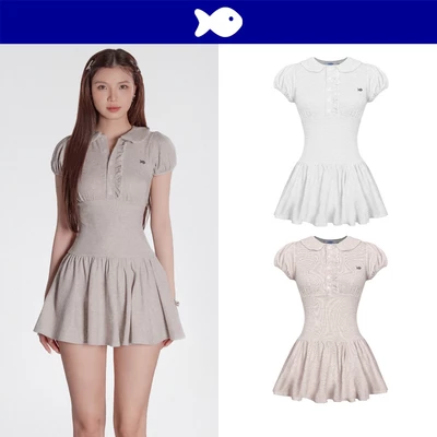 Đầm polo tay bồng dáng xòe DKMV hàng nút phối bèo nhún đường chiết eo điệu đà đính logo cá inox Daphne Dress |K-D51