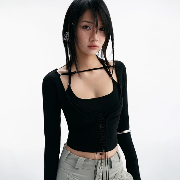 BISOU LONG SLEEVE TOP (BLACK) BunnyHill SSTS11a