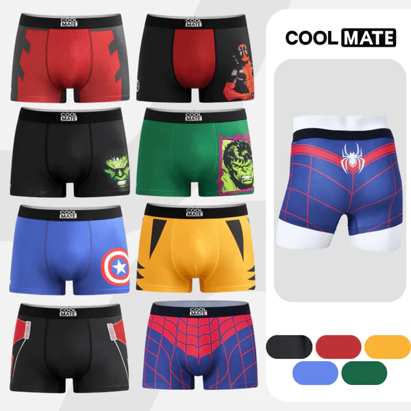 Quần lót Marvel nam Trunk Spiderman, Captain America, Ant man, Hulk, quần lót người nhện spider man Coolmate