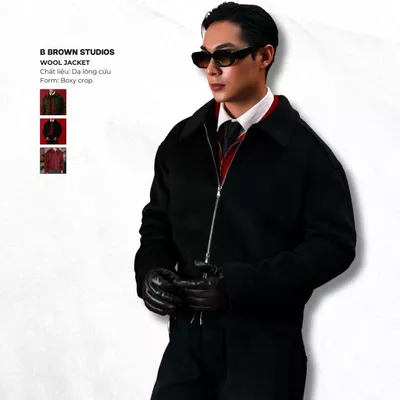 Áo khoác dạ lông cừu form crop - thương hiệu B Brown