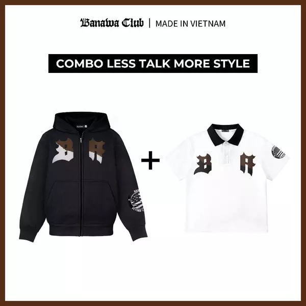 Banawa Combo 2 Áo Hoodie Zip Áo Polo Chất Liệu Cotton Monogram Unisex