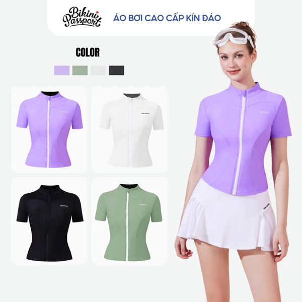 Áo bơi lẻ Nữ BIKINI PASSPORT kiểu Áo bơi ngắn tay tôn dáng - Tím - BS524_PP