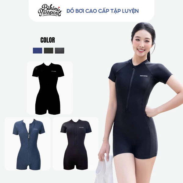 Đồ bơi một mảnh nữ tay ngắn ôm dáng trẻ trung đi bơi - Bikini Passport - BS400_BL