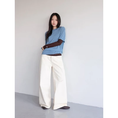 Quần jeans dài ống rộng basic Hàn, màu be, trắng, đen | 𝐒𝐎𝐌𝐒 | 𝐇𝐨𝐥𝐥𝐢𝐬 𝐏𝐚𝐧𝐭𝐬