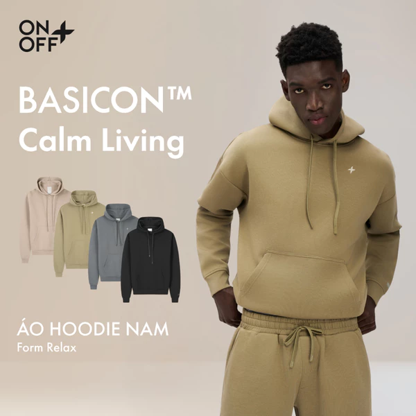 BASICON | Áo hoodie nỉ nam chất liệu interlock mềm mại, phom relax thoáng, mềm ONOFF - 18TW25W508