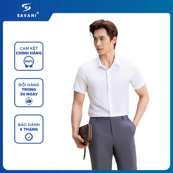 Áo Sơ Mi Nam Ngắn Tay SAVANI Dáng SlimFit, Tôn Dáng, Chất Vải Mềm Mịn, Thấm Hút Mồ Hôi MSSA020S6