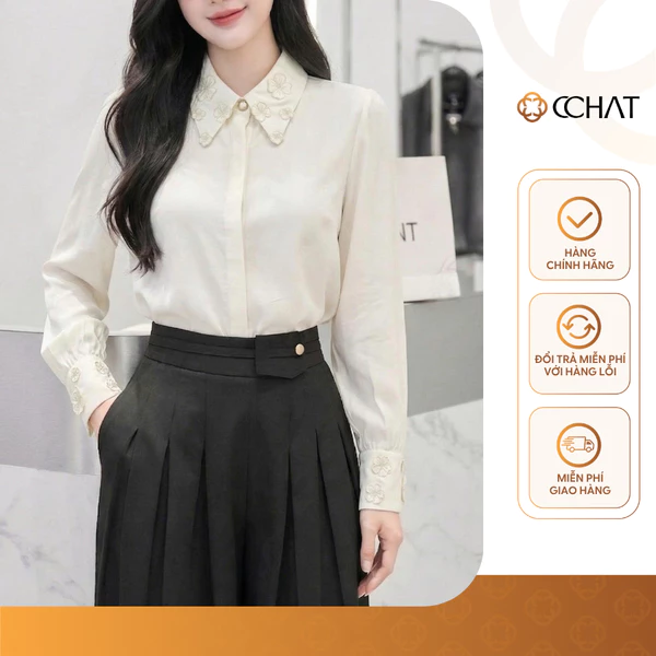 Áo Sơ Mi Nữ 𝐂𝐂𝐇𝐀𝐓 Dáng Suông Kiểu Katie Chất Liệu Tơ Mềm Mại 16FDV9043ST