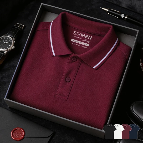 Áo thun Polo Cao Cấp Nam cổ bẻ SIXMEN - Đỏ đô viền - Thoáng mát, sang trọng [Tặng Kèm Hộp Quà]